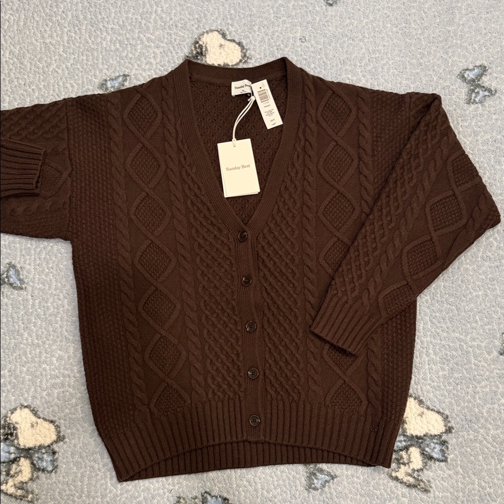 Sunday Best Chocolate Cable Knit Cardigan NWT